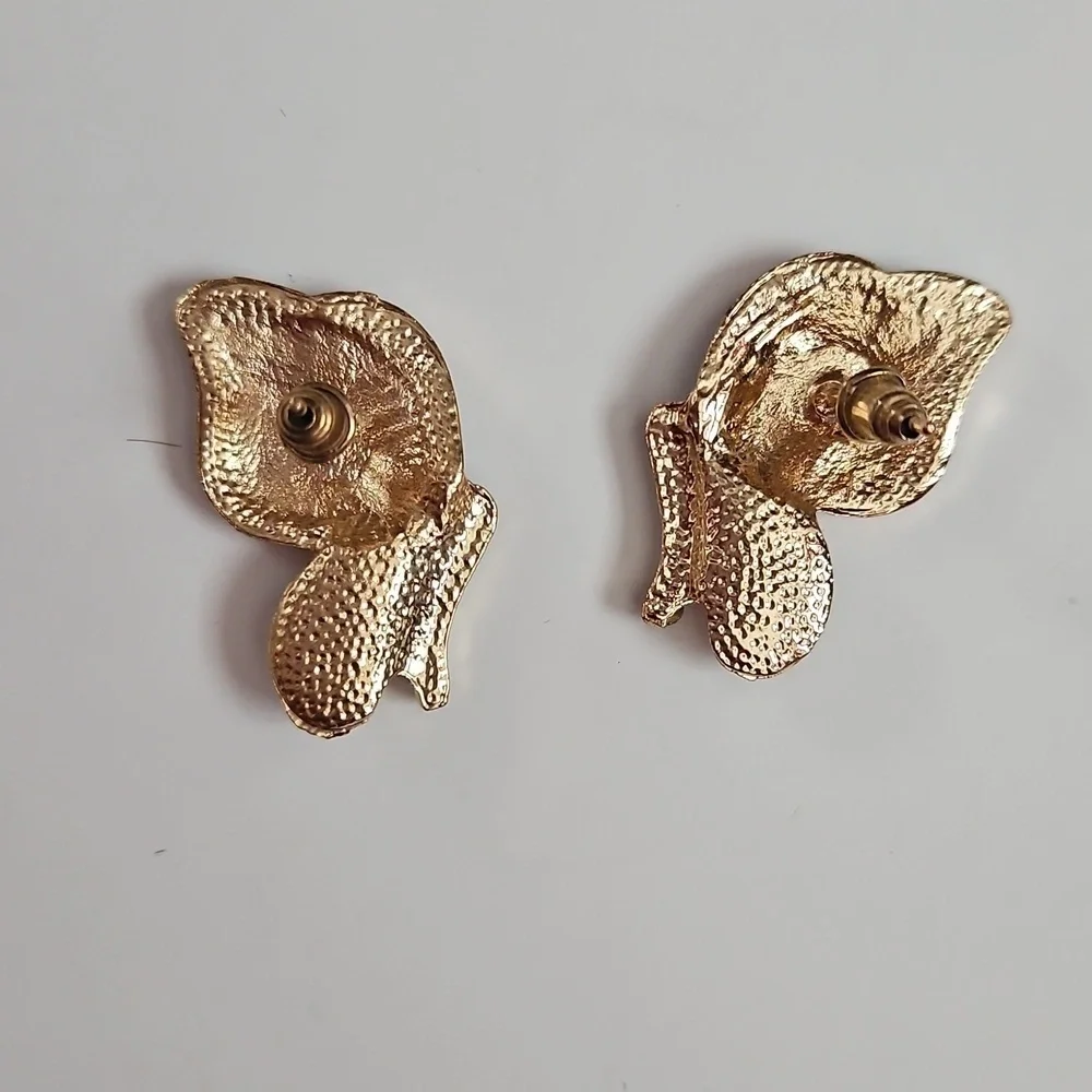 Butterfly Enamel Earrings With Rhinestones - Pink, Blue, White, Gold Tone, NWT